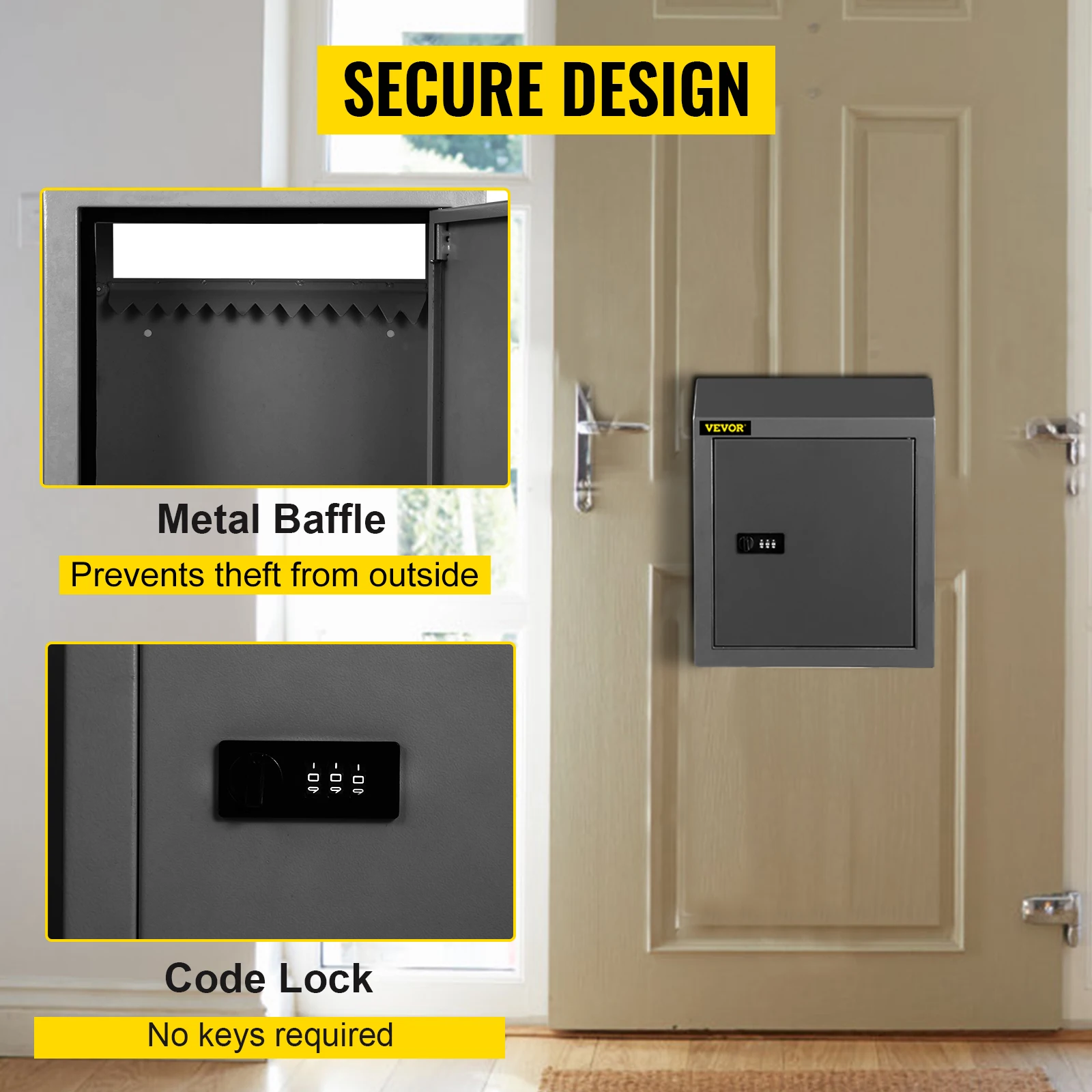 VEVOR Through-The-Door & Through-the-Wall Locking Drop Box Parcel Drop Box w/ Code Lock Rainproof Coated Steel Mailbox Letterbox