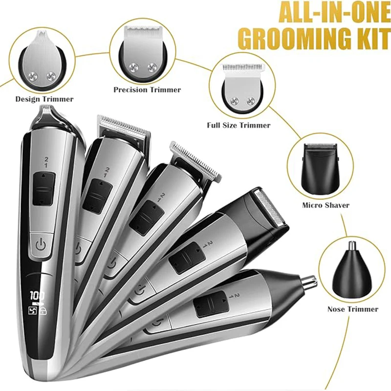 Kemei Hair Trimmer Electric Hair Clipper Beauty Kit Multifunction Shaver Beard Trimmer Cordless Cutting Machine LCD Display 5 4