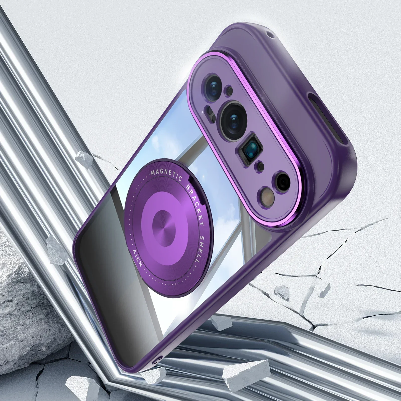 Transparent Acrylic Phone Case for Google Pixel 9 Pro XL 8 A Pro with Magnetic Bracket TPU Shockproof Camera Protection Cover 4