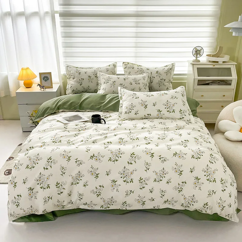 

Spring Pastoral Flower Bedding Set Fashion Flower Bed Linen Pillowcase Sheet Single Double Size Home Decor Simple Duvet Cover