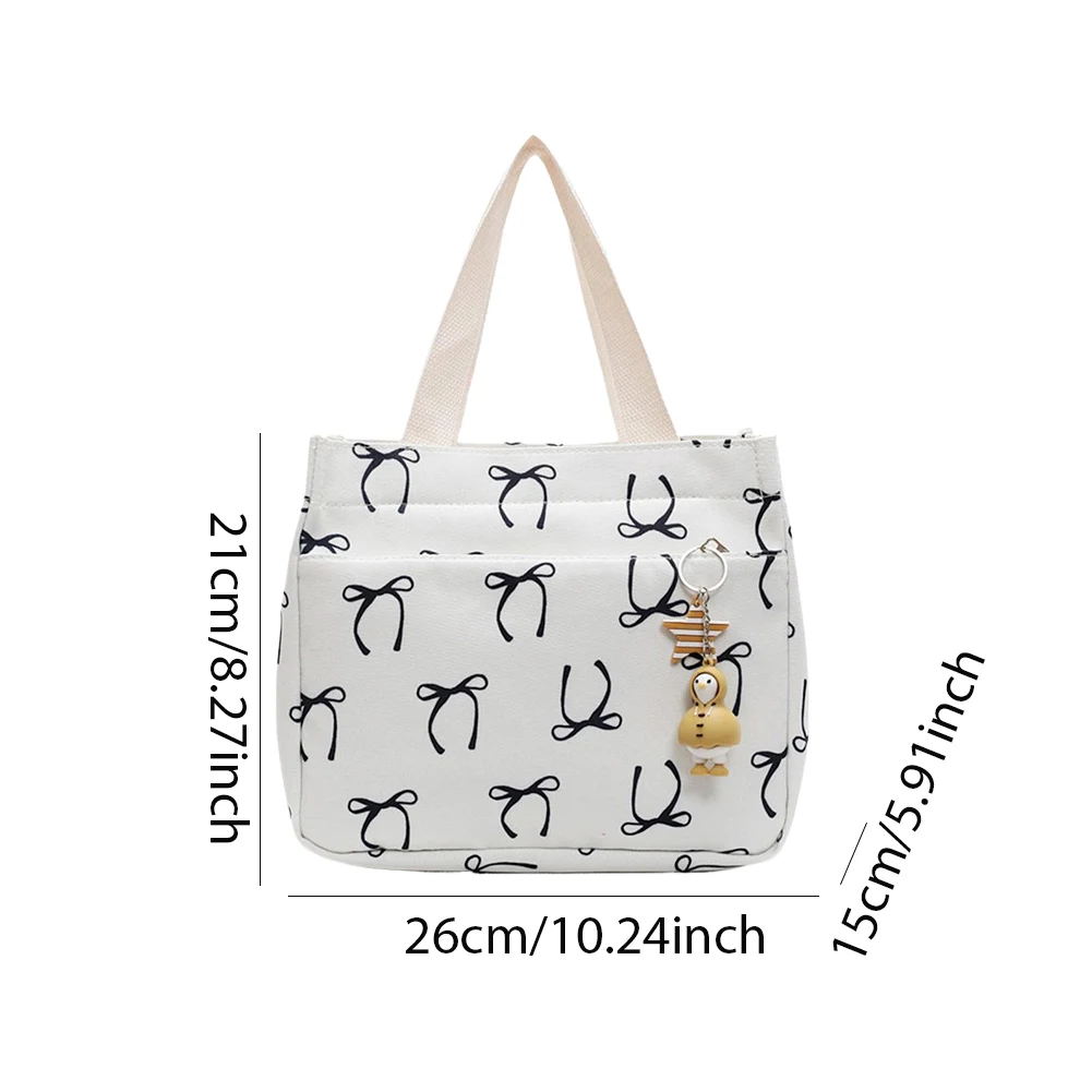 Canvas Lunch Bag with Bow Print for Women Work Picnic
