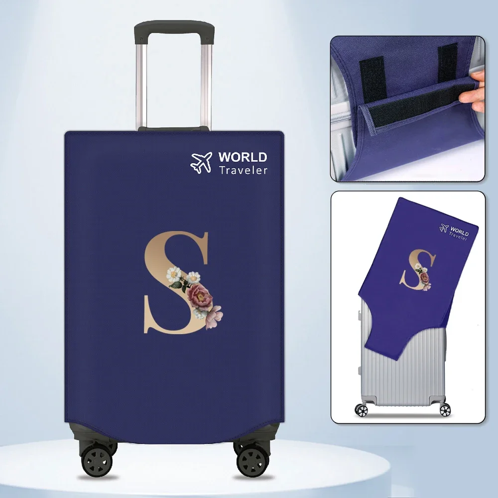 Luggage Cover Travel Luggage Cover Dust Proof Scratch Resistant Reusable blue Non-woven Cover Gold Letter Print Pattern 2