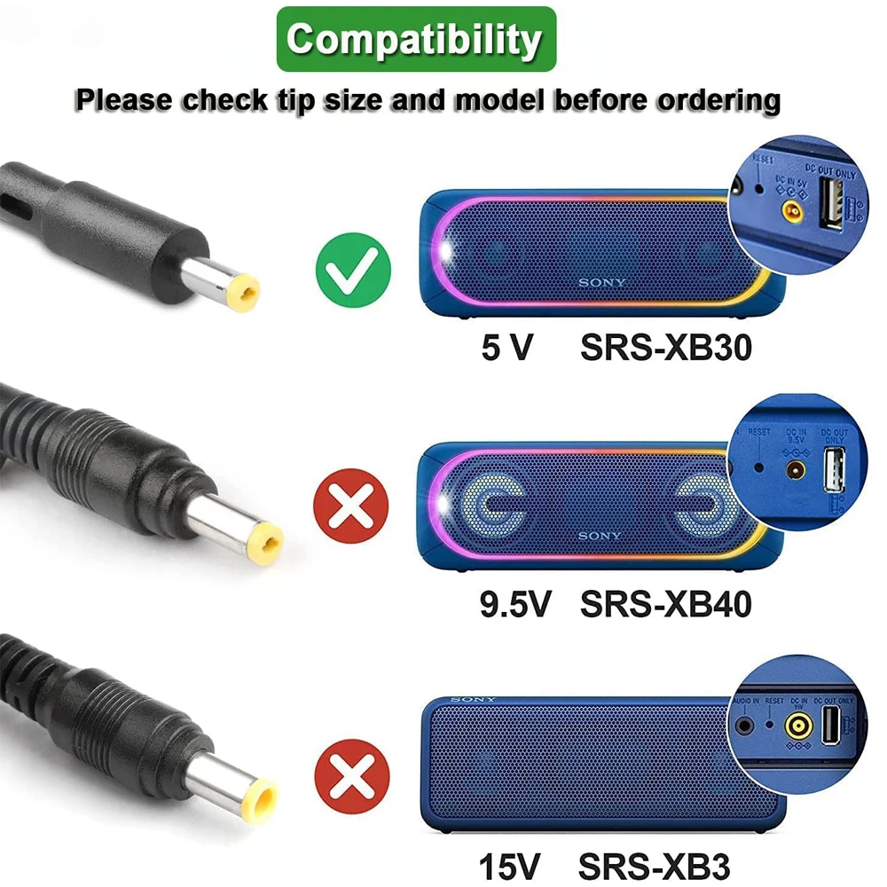 Adaptador de Alimentação para Sony Ac-e0530 Srs-xb30 Srs-xb41 Rdp-m5ip Rdp-m7ip Srs-a1 Srs-a212 Srs-a3 Srs-m50 M55 k 5v 3a Wireless - Image 5