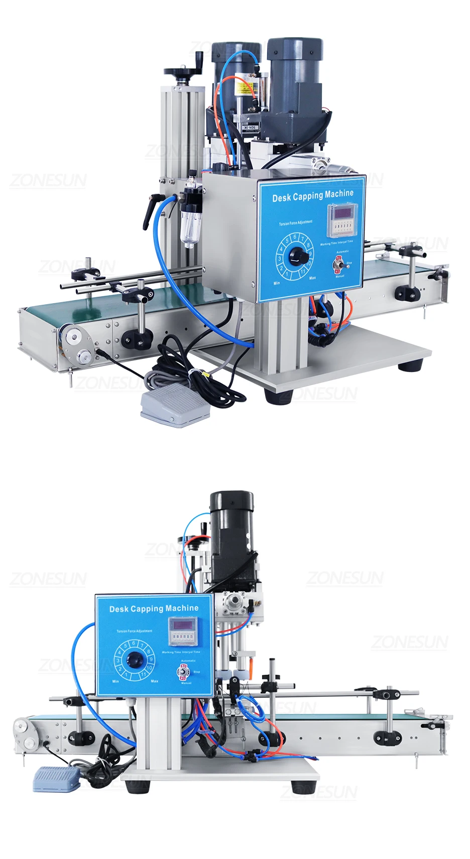 ZONESUN ZS-XG6100C Настольная автоматическая укупорочная машина для бутылок с завинчивающейся верхней крышкой для распыления жидкости Поворотная стеклянная крышка-капельница