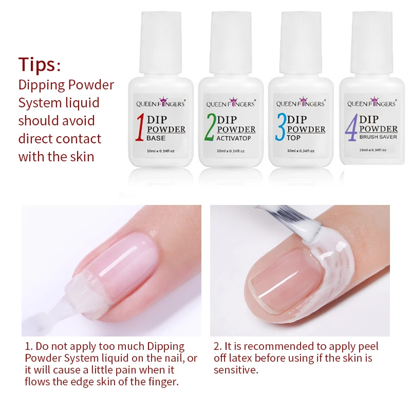 Dipping Powder System Liquid Set with Base/Activator/Top/Brush Saver Clear Nail Art Gel Polish No UV Lamp Needed Dip Powder Glue