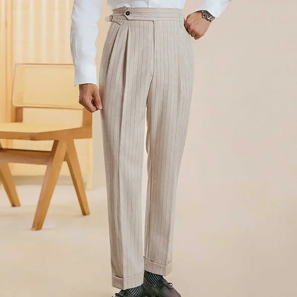 Fashion Striped Suits for Men 2 Piece Elegant Single Breasted Peak Lapel Outfits Business Casual Male Suit (Blazer+Pants) 4