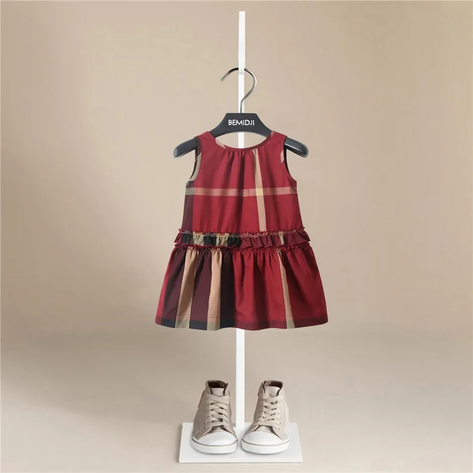 

Baby Girls Dress Summer Sleeveless Striped plaid Fashion British style Style Dress Princess Dress Children's Girl Clothing 3-9T