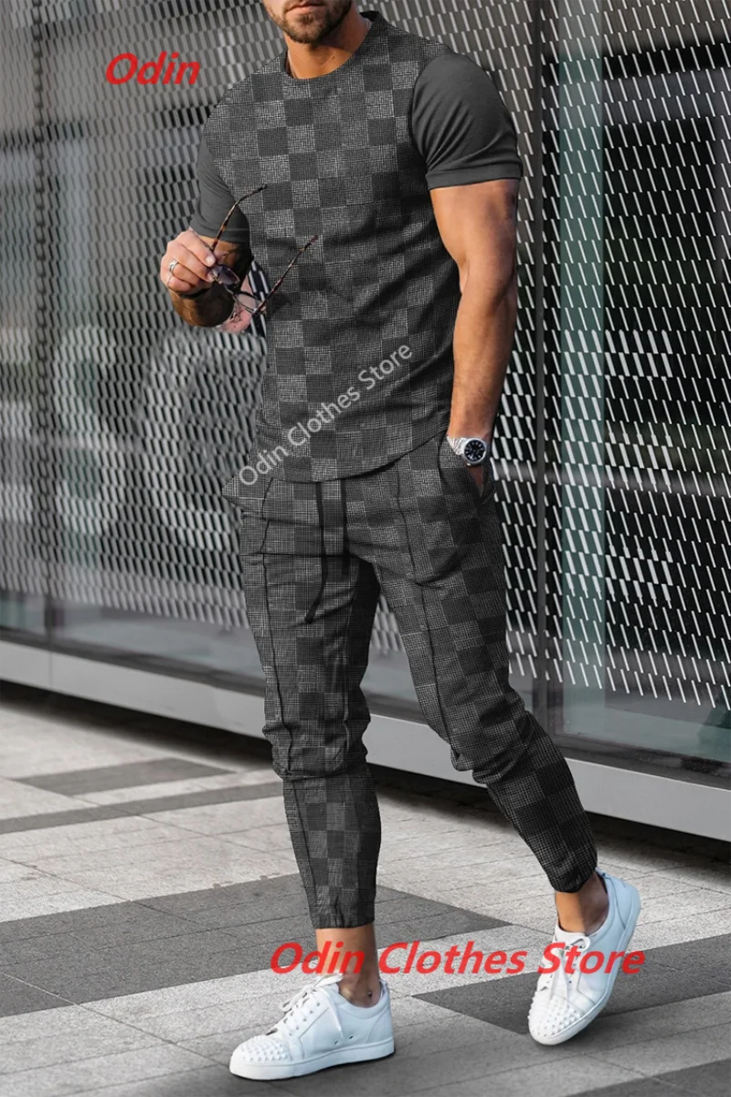 New Trend Summer Men Trousers Tracksuit 3D Print 2 Pieces Sets T-shirts +Long Pants Sportwear Jogging Suit Men Clothing