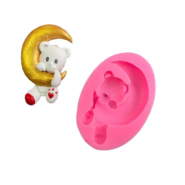 Hold 3D Medve Szilikon Penész Diy Baba Születésnapi Party Cupcake Dekoráció Szerszám Desszert Tészta Fudge Csokoládé Cukorkás Sütés