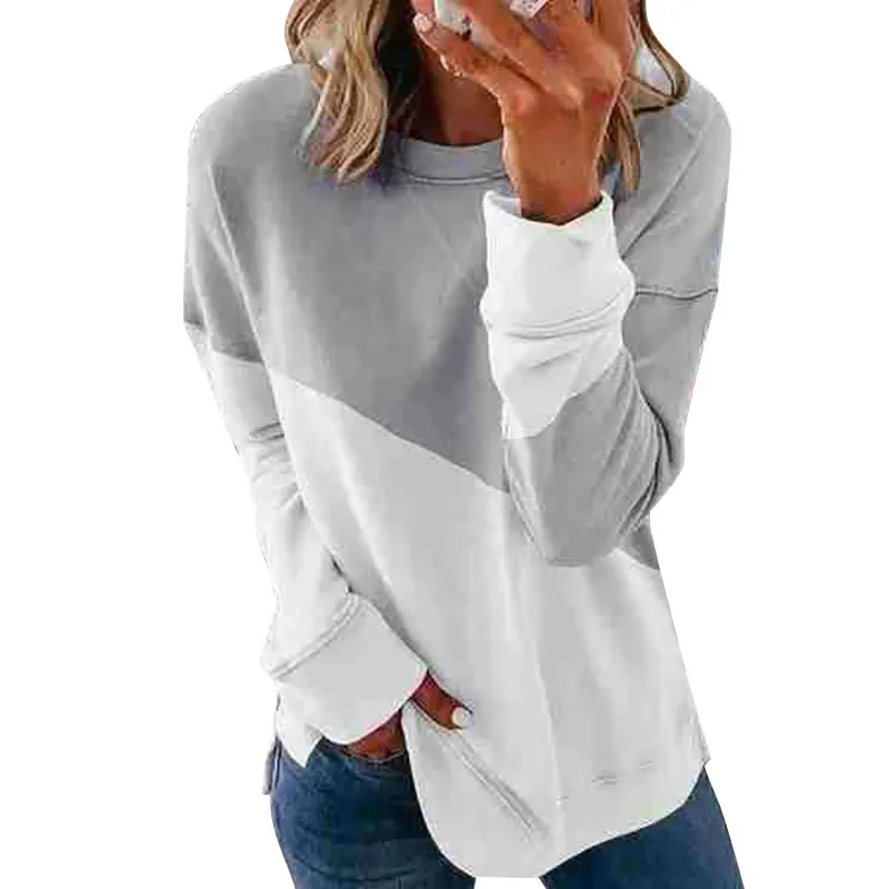 

Casual round neck stitching loose long sleeve gray22