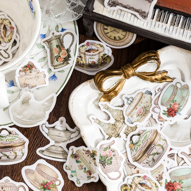 

46Pcs Mini Box Stickers Afternoon Sweet afternoon tea handbook material closure Decorative sticker Hand scrapbooking 4CM