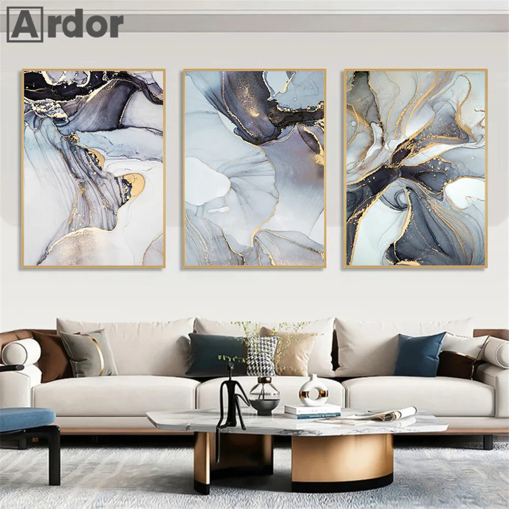 

Blue Black Gold Marble Abstract Posters Wall Art Canvas Painting Modern Luxury Print Pictures Nordic Poster Living Room Decor