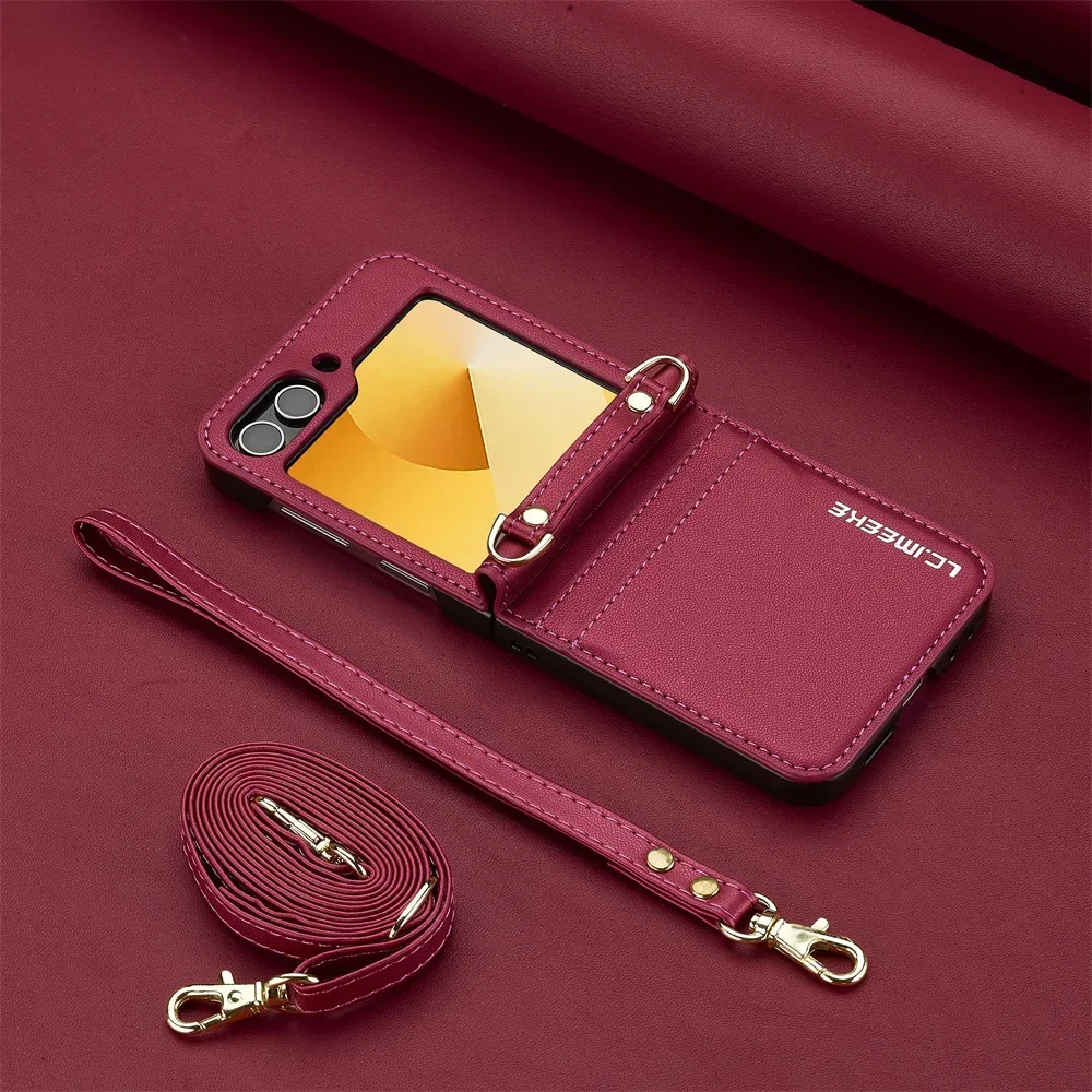 Leather Crossbody Wallet Phone Case with Card Holder and Detachable Lanyard