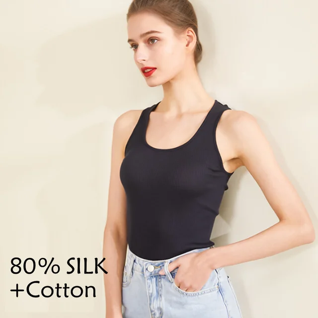 silk black sexy tank top womens tops for women fashion tanktop undershirt  summer basic white cami