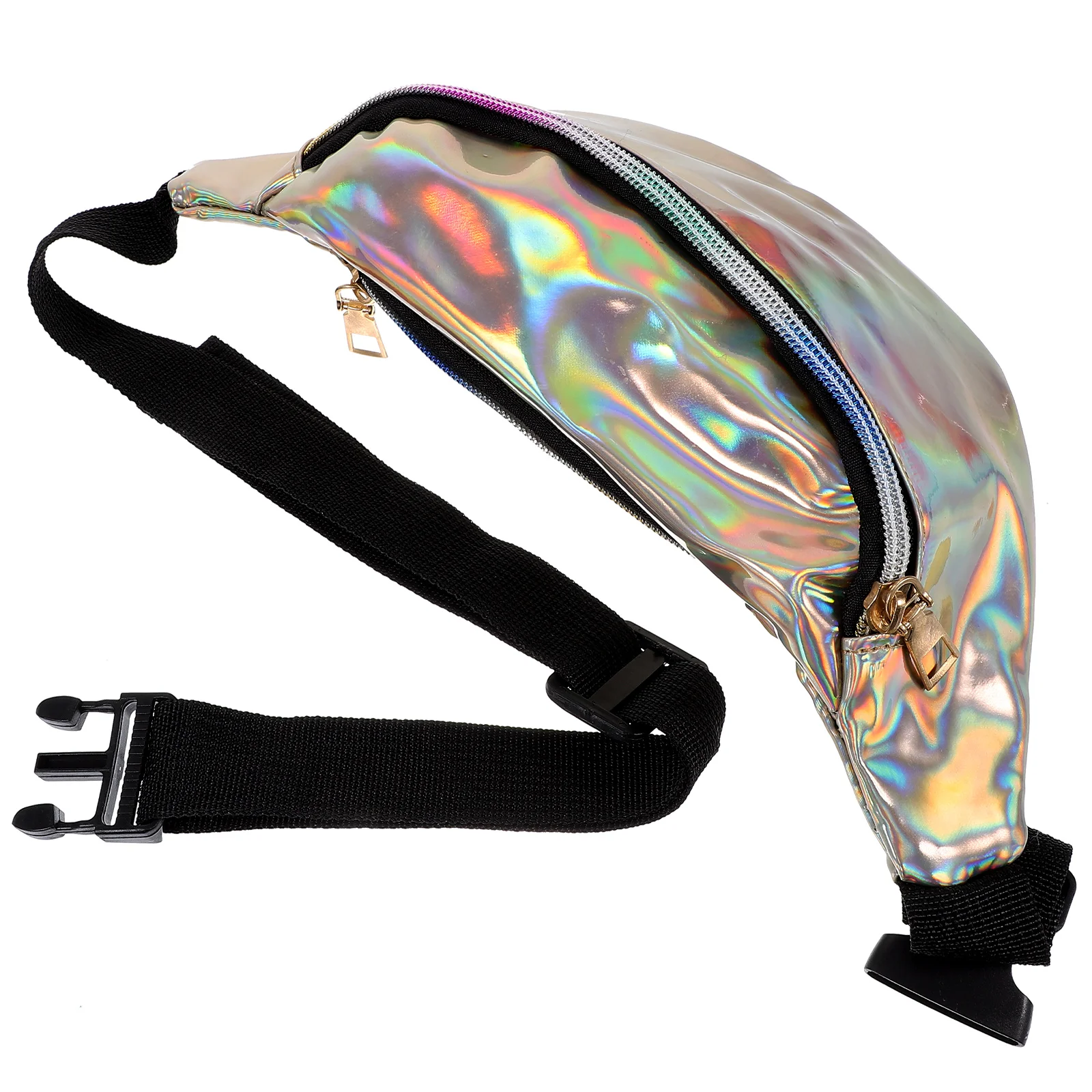 

Fashion Holographic PU Shinning Fanny Pack Waist Packs for Women Girls (Gold)