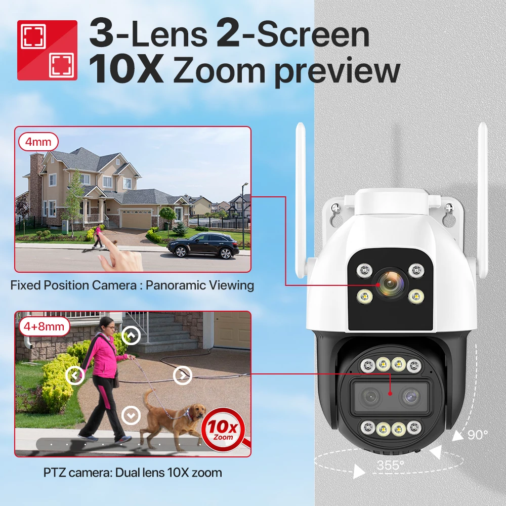4K HD IP Camera 10X Zoom Security PTZ Speed Dome WIFI Wireless Wired Surveillance Outdoor CCTV Surveillance CamhiPro P2P