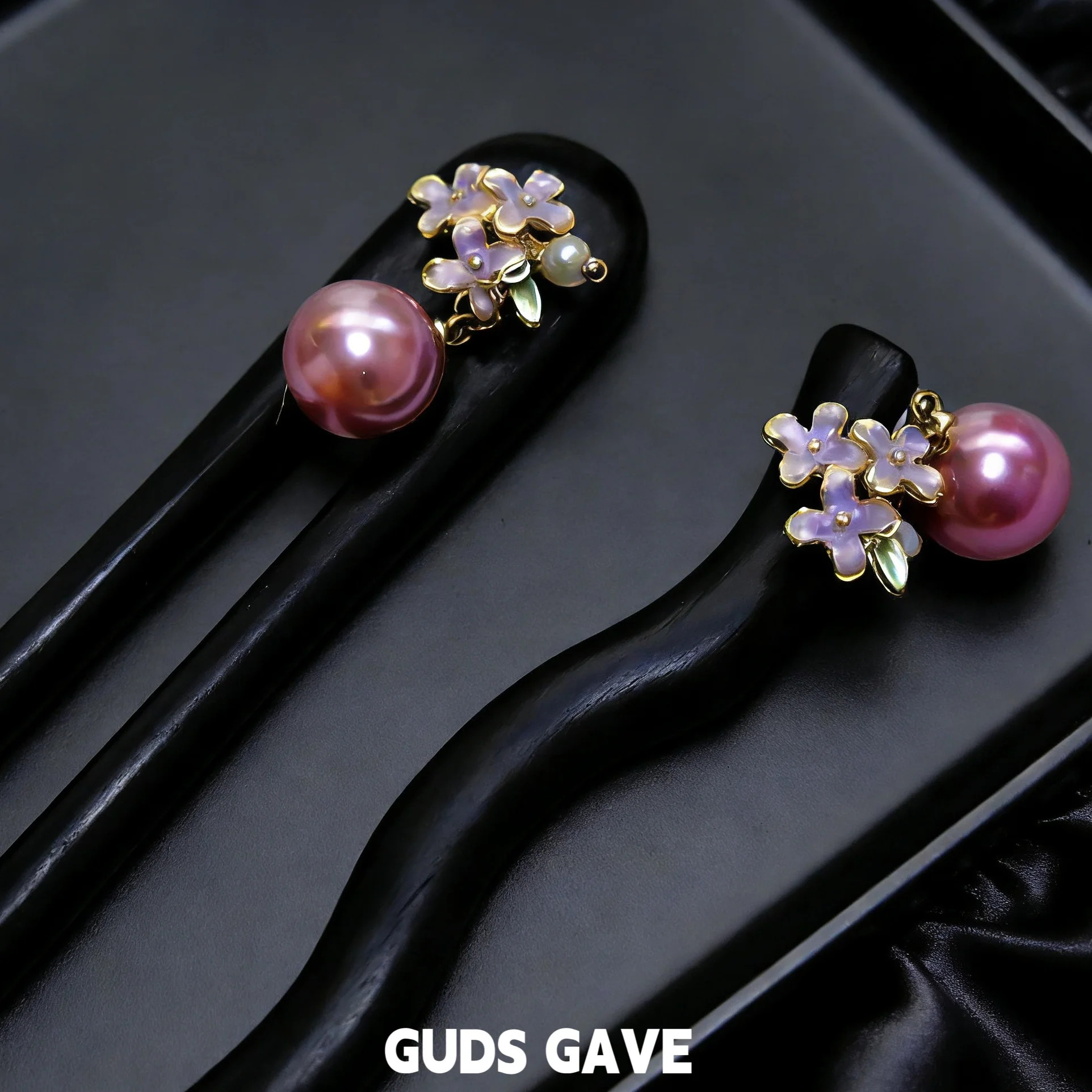천연 블랙 에보니 우드 플로럴 U자형 짧은 머리핀 고급 빈티지 코트 스타일 퍼플 GUDS GAVE 패셔너블 헤어 액세서리