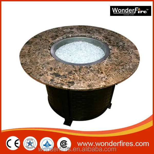 Gas Fire Pit Table Marble Top Round Outdoor Propane Fireplace Patio Furniture