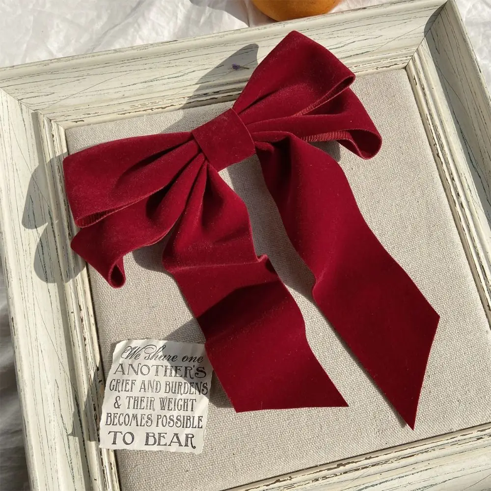 Wein rot Bowknot Haars pangen neue Kopf bedeckung Haarschmuck große Schleife Haarnadel Samt Kopfschmuck Knall Clip Mädchen – Detail 6