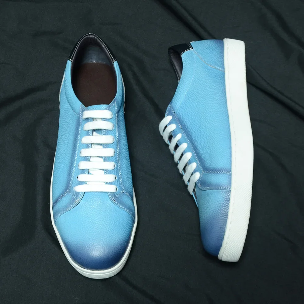 Luxury Designer Natural Leather Men's Skateboard Shoes Blue