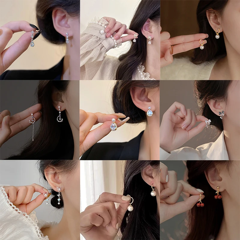 

Woman's Earring S925 Silver Needle Delicate Luxury Earrings For Women Fashion Crystal Sweet Pearl Lady Earring Jewelry Girl Gift
