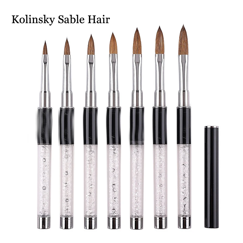 ANGNYA Pure Kolinsky Hair Acrylic Nail Art Brush Rhinestones Metal Handle Nail Art Builder Brush Carving Pen Pro Nail Salon Tool 2