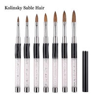 ANGNYA Pure Kolinsky Hair Acrylic Nail Art Brush Rhinestones Metal Handle Nail Art Builder Brush Carving Pen Pro Nail Salon Tool 2
