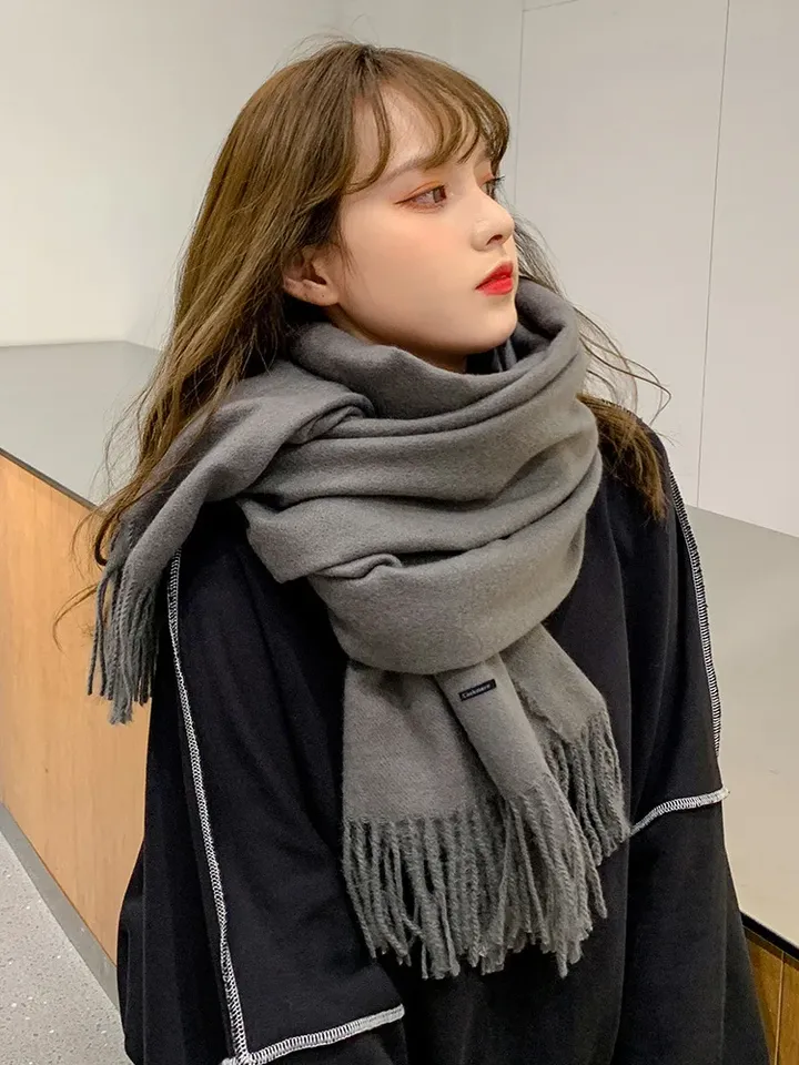 Classic Double-Sided Solid Color Men's Faux Cashmere Scarf Warm Large Pashmina Single-Color Scarf Two-Purpose Autumn Winter