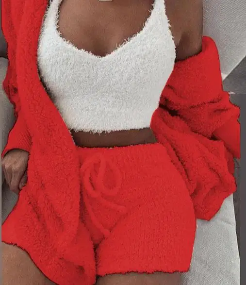 

Hoop short set for women Spring/summer 2023 New Fashion Women's Casual 3-Piece Sleepwear Long Sleeve Shorts Sports Set