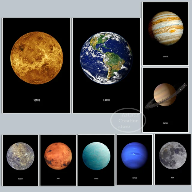 Póster de 8 planetas, Tierra, Venus, Luna, planeta cósmico, pintura en lienzo, imagen de pared para sala de estar familiar moderna, arte de pared, decoración del hogar 1