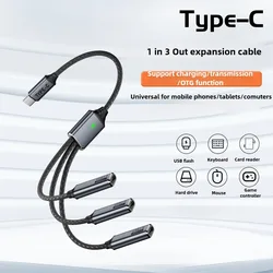3 - Port USB Hub Splitter Cable with USB - A and Type - C Adapter for Charging & Data Transfer (TypeC to TypeC)
