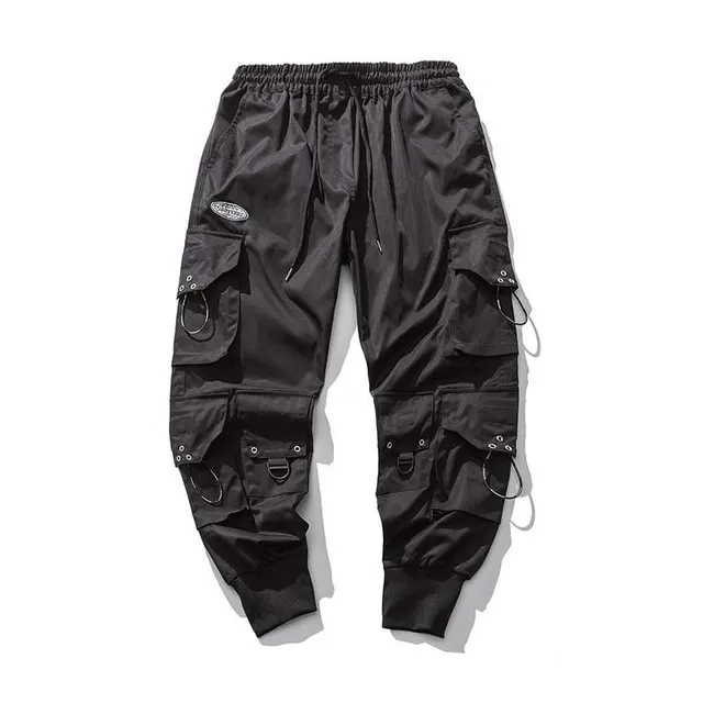 HOUZHOU-pantalones Cargo negros para hombre, Joggers, Hip Hop, Techwear, Hippie, ropa de calle, talla grande, bolsillos, de gran tamaño 6