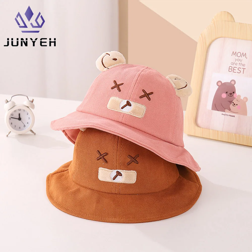 

Baby Panama Hat Cartoon Bear Spring Autumn Fisherman Cap Embroidery 3D Boys Girls Outdoor Sunscreen Bucket Hats Caps For Kids