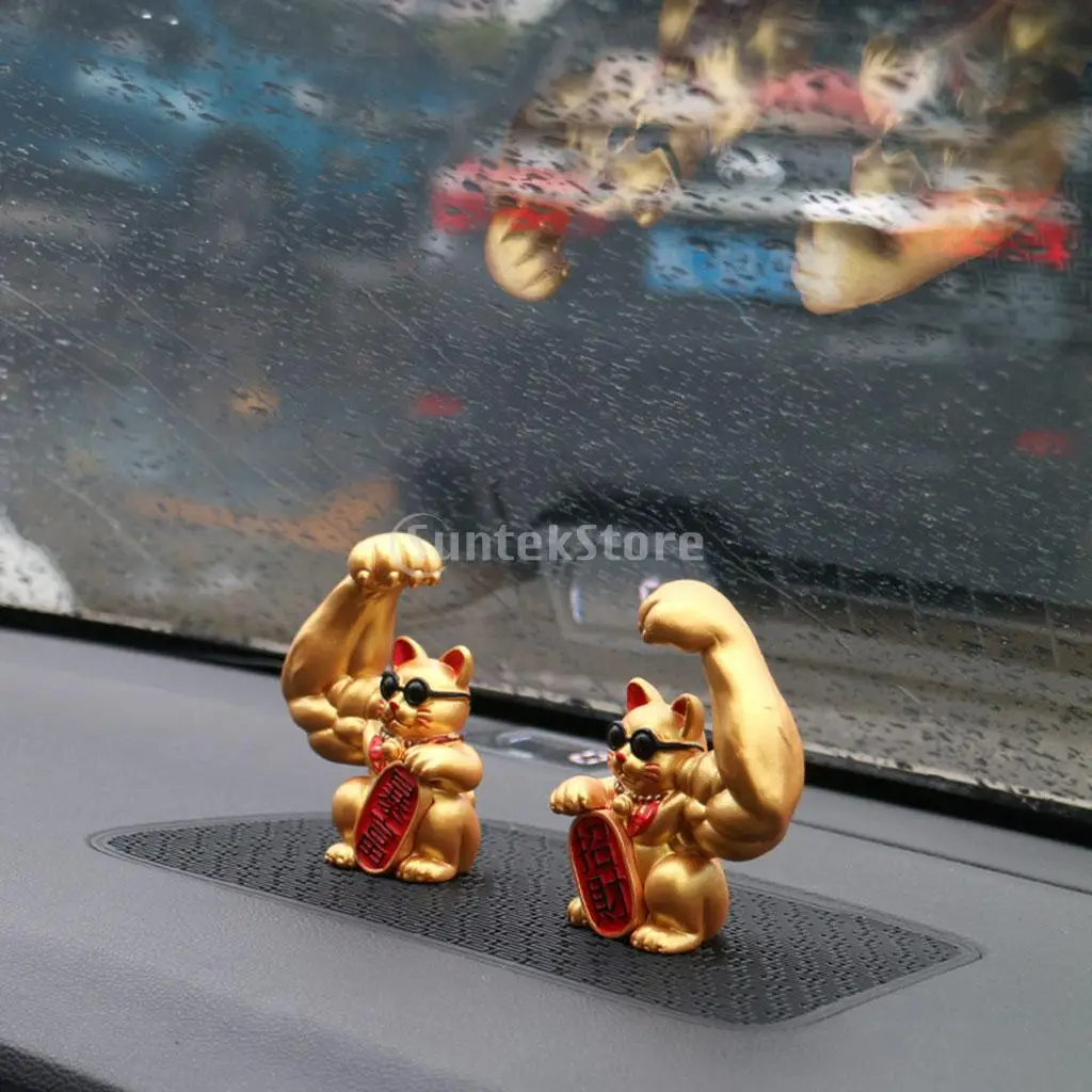 Giant Lucky Cat Statue Resin Muscle Arm Figurines Waving Arm Fortune Cat Powered Home Office Car Decor cat figurine decoration cat figurines ornament crafts resin ornaments resin crafts miniature figurines