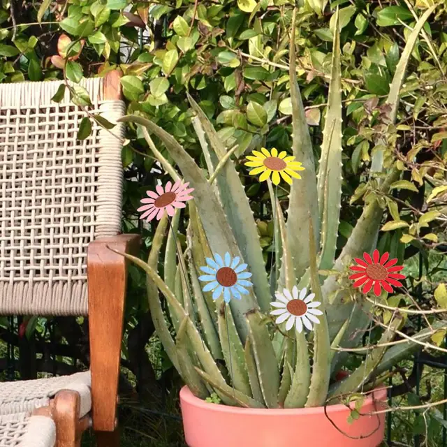 5Db/Beállított Virágbetét Színes Időjárási És Rezisztens Barkácsolás Gyönyörű Fémkert Napraforgó Tétek - Image 3