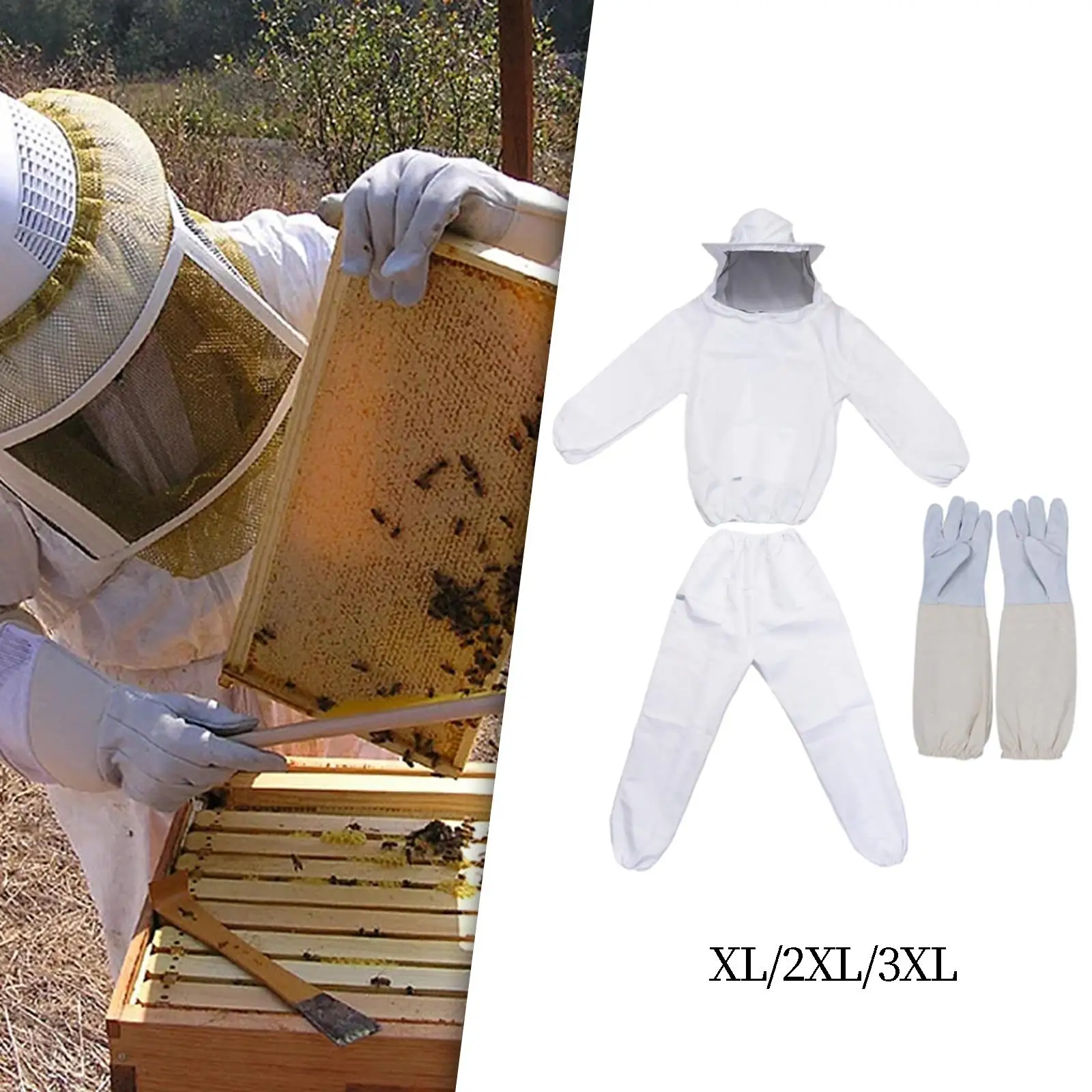 Professionele Bijenteelt Beschermend, 65% Katoen en 35% Polyester Witte Apparatuur Bijenteelt Full Body Imkerpak Hoed voor (XXL