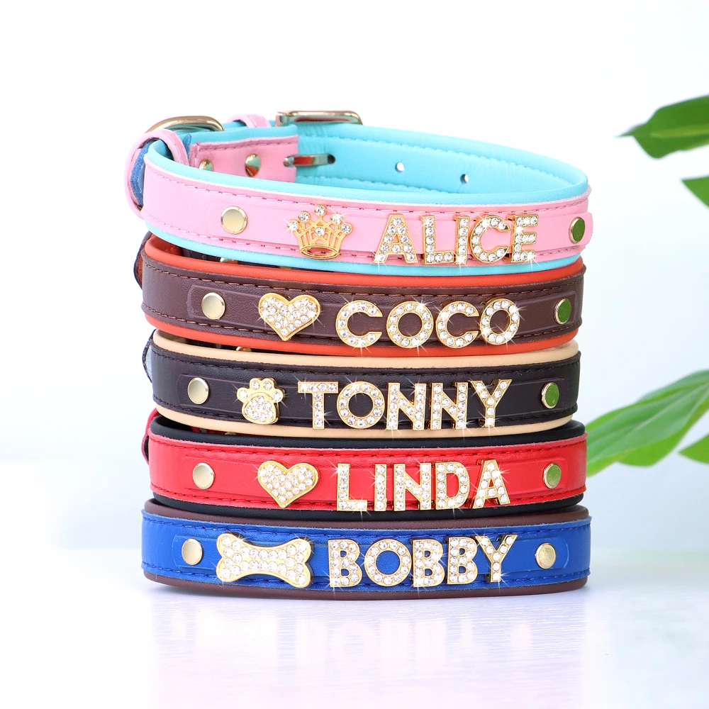 Bling Rhinestone Cat Collar Free Custom Puppy Cats Collars Personalized Kitten Name Charms Pet Crystal Necklace Cat Accessories 4