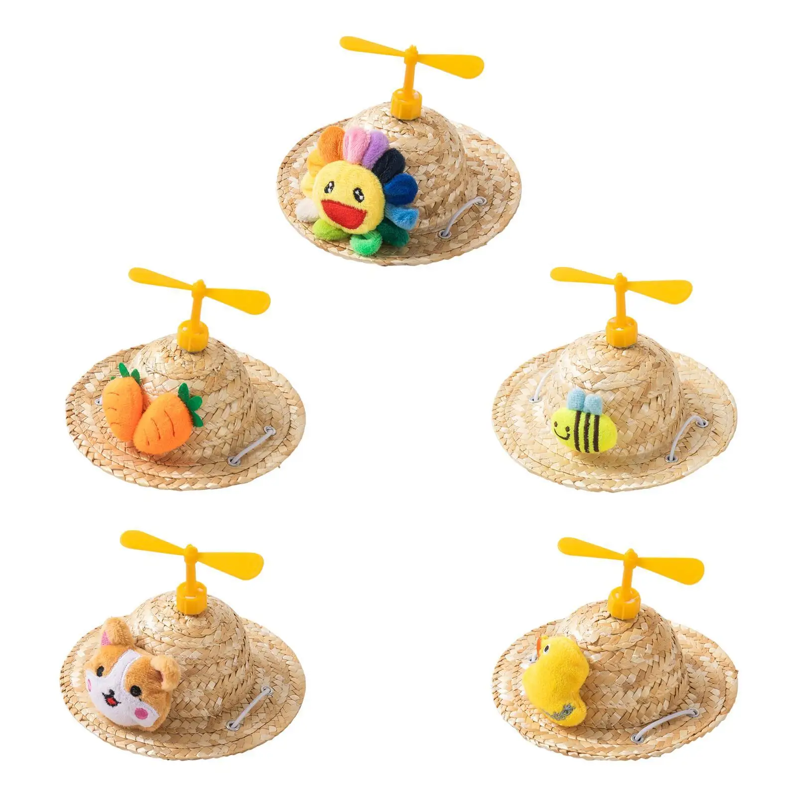 Hand Woven Straw Hat Cat Hat Pet Ornaments Sun Protection Dog Hat Costume Accessory Decorative Hat for Summer Outdoor Walking
