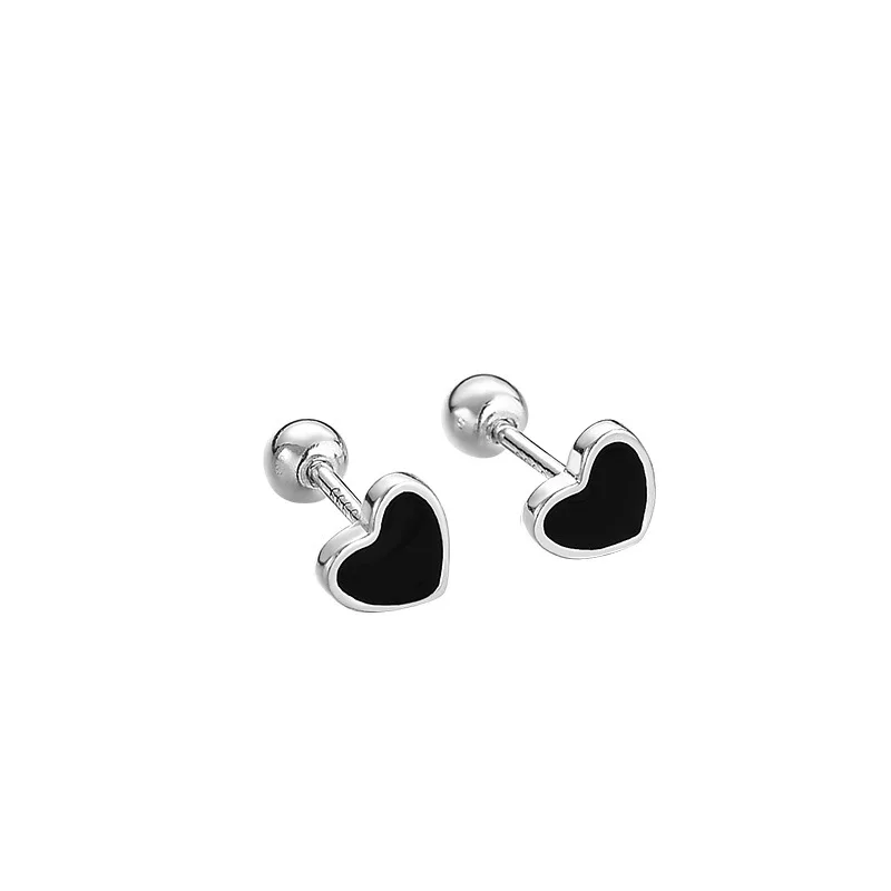 Uniorsj 100% Argento Sterling 999 Dolce Adorabile Piccolo Nero A Forma Di Cuore Orecchini Per Le Donne Gioielli Penetranti