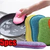5PCS Multifunction Microfiber Sponge Dish Bowl Cleaning Brush Scouring Pad Dish Sponge Antibacterial Kitchen Pot Washing Tools 2
