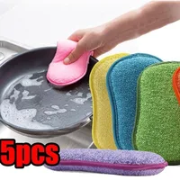 5PCS Multifunction Microfiber Sponge Dish Bowl Cleaning Brush Scouring Pad Dish Sponge Antibacterial Kitchen Pot Washing Tools 2