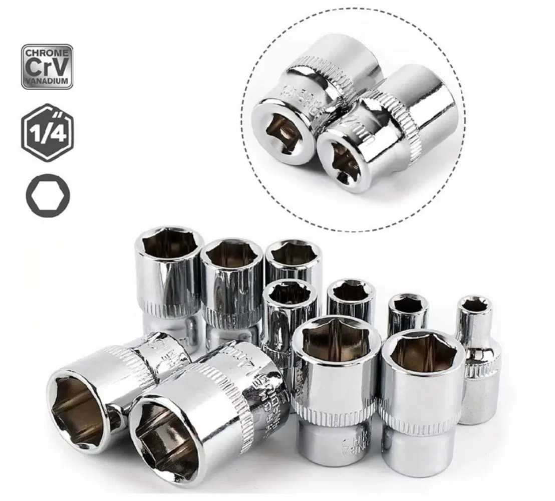 1/4 Drive Inch Ratchet Wrench Socket Head Sleeve Double End Hand Tools 4 4.5 5 5.5 6 6.5 7 8 9 10 11 12 13 14mm