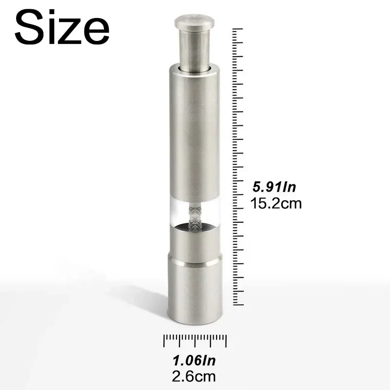 Salt and Pepper Grinder Pepper Grinder Novelty Thumb Push Pepper Mill Portable Salt Mill Manual Pepper Salt Shaker Stainless Steel Spice Grinder Barbecue Kitchen