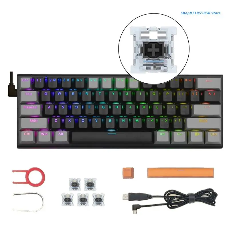 

C5AB RGB Wired Mechanical Keyboard 61 keys Optical Switches for Windows XP PS5 PS4