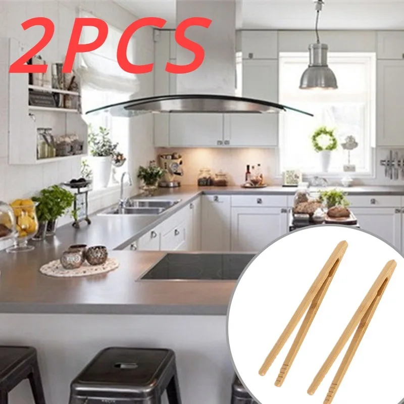 Bamboo Wood Food Toast Salad Tongs 2pcs 18cm Toaster Bacon Sugar Ice Tea Tong Tea Clips Teaware For Kitchen