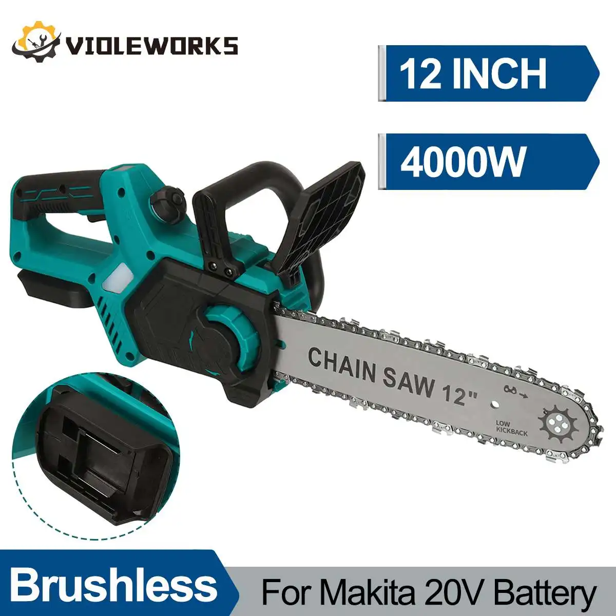 

12Inch Brushless Electric Chain Saw With Brake Function Portable Chainsaw Cordless Graden Pruning Tools for Makita 20V Battery