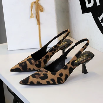 European And American Style Banquet High Heels Leopard Print Thin Heel Hollow Pointed Toe Single Shoes Tripping Temperament 1