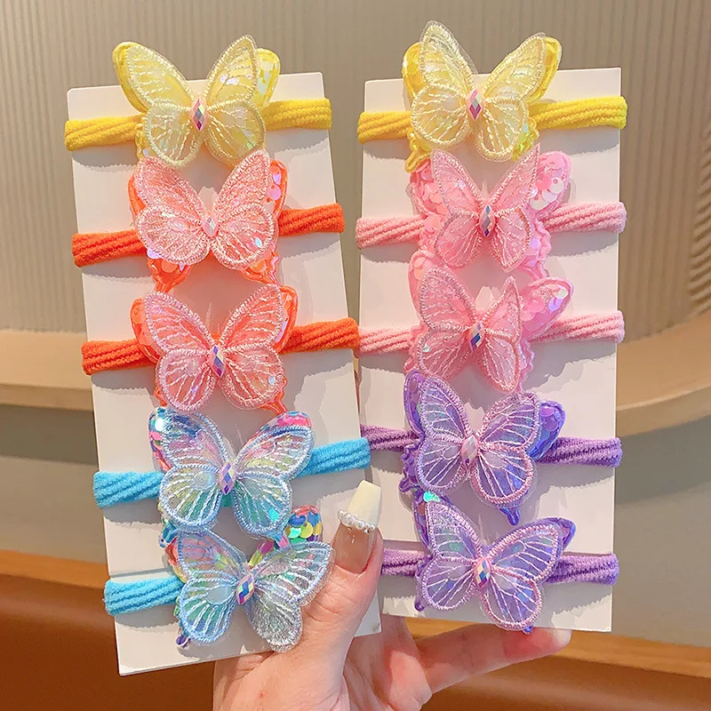 2 Stück neue Pailletten Schmetterling süße Mädchen binden einen Pferdes chwanz Kinder elastische Haar bänder Haarschmuck Kinder Haar gummis Baby Kopf bedeckung