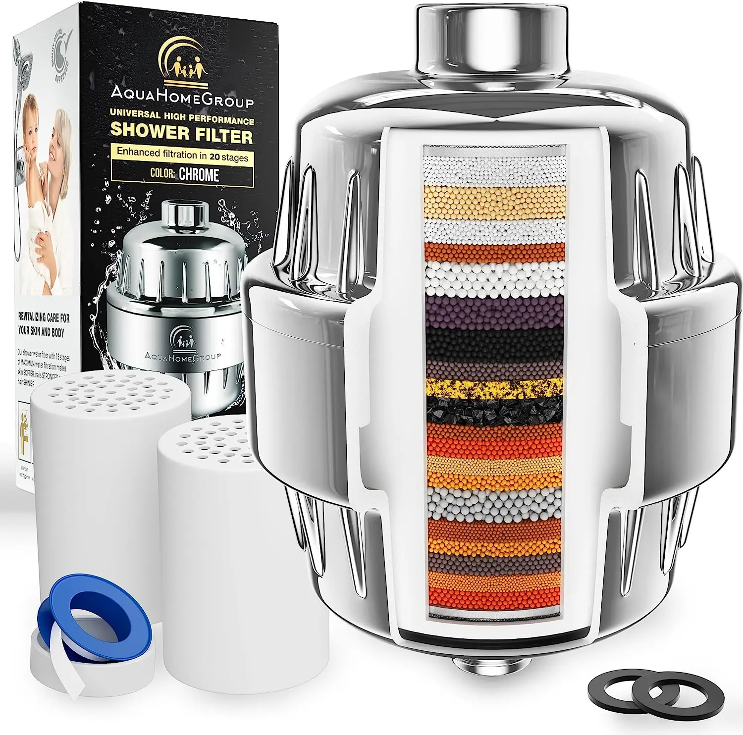 

Shower Water Filter with 2 Replaceable Cartridges, Bathroom Faucet Replacement Parts, Plastic 20 Stage Accessories
