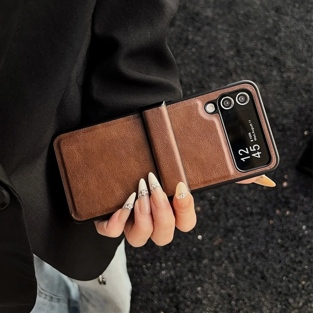 Luxury Calfskin PU Leather Foldable Phone Case with Lens Protection and Matte Shockproof Design